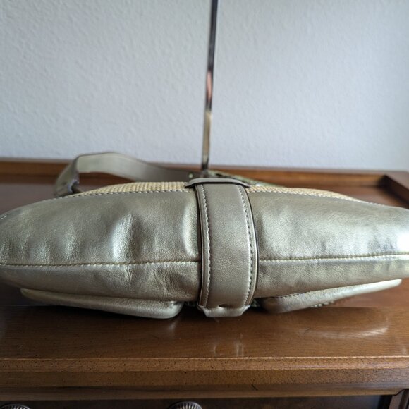 Coach L05K - 105 Legacy Straw Bag Y2K Gold Leather Shoulder Hobo - Picture 5 of 10